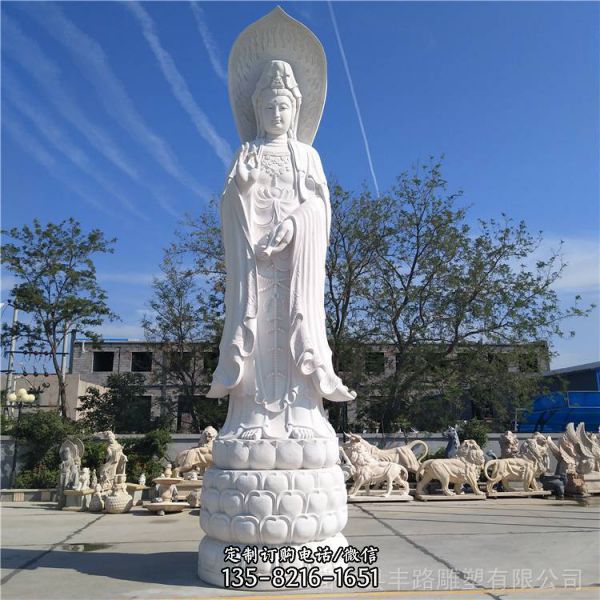 漢白玉三面觀音佛像雕塑寺園擺件可定做（3）