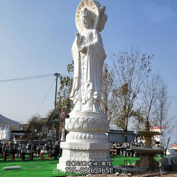 漢白玉三面觀音佛像雕塑寺園擺件可定做（1）