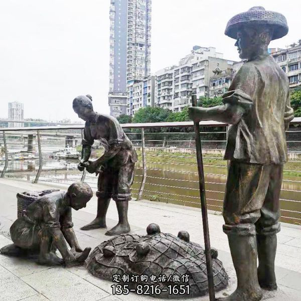 情景人物小品玻璃鋼仿銅城市街頭雕塑（2）