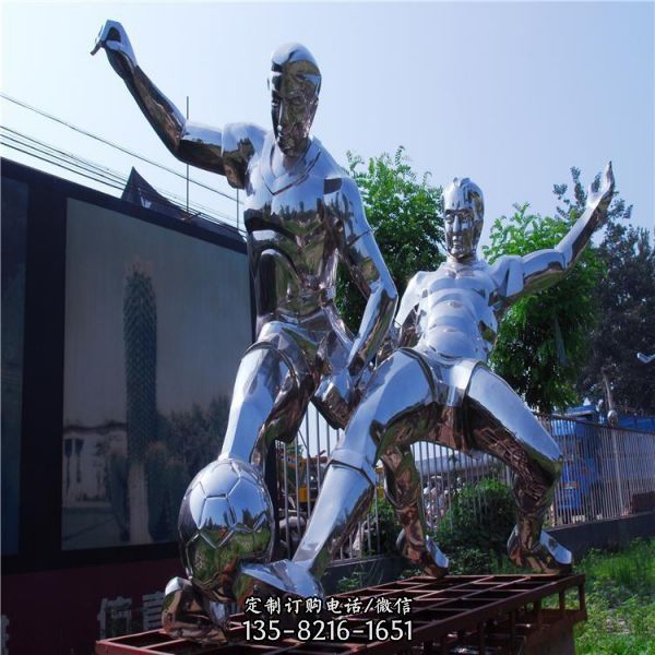 公園廣場景觀不銹鋼鏤空小鹿踢球人物雕塑（3）