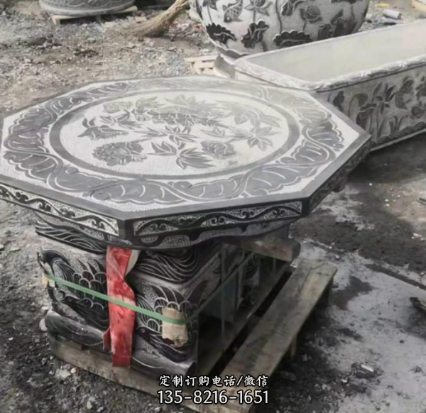 戶外庭院青石仿古雕刻休閑石桌凳（5）
