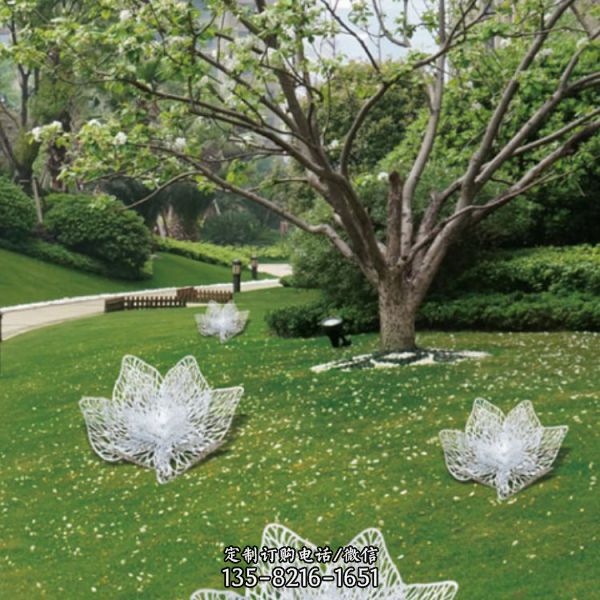公園綠地擺放不銹鋼烤漆鏤空蓮花雕塑（4）