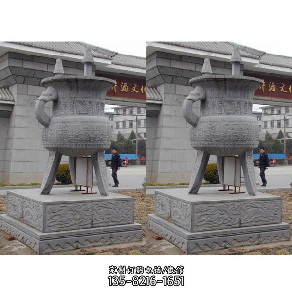 墓地 宗祠擺放青石雕刻圓寶鼎香爐（3）