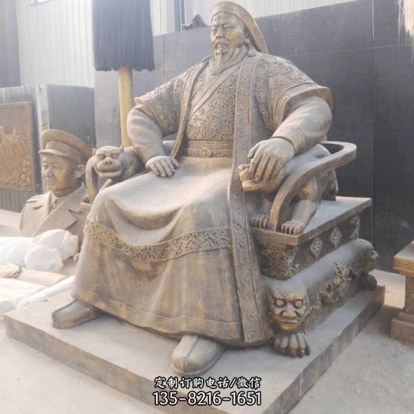 景區廣場擺放蒙古大汗將軍鑄銅雕像模型（2）