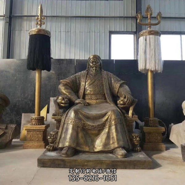 景區廣場擺放蒙古大汗將軍鑄銅雕像模型（1）