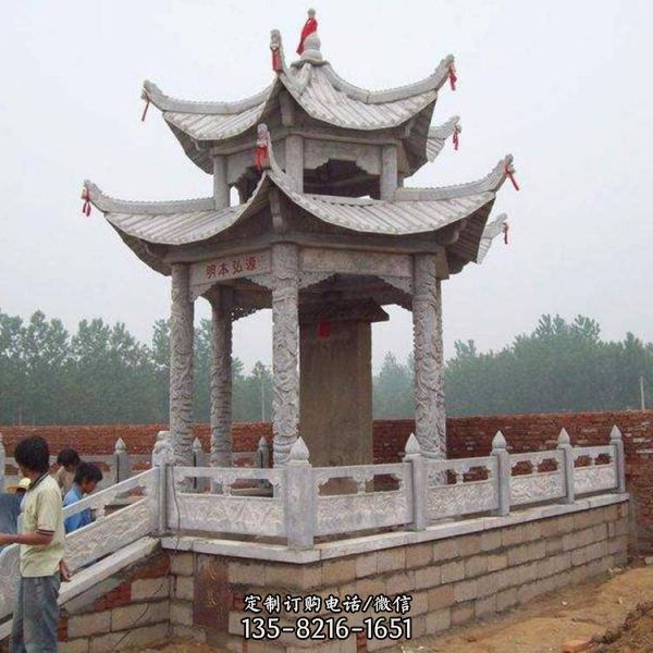 花崗巖石雕園林廣場(chǎng)中式六角涼亭雕塑（4）