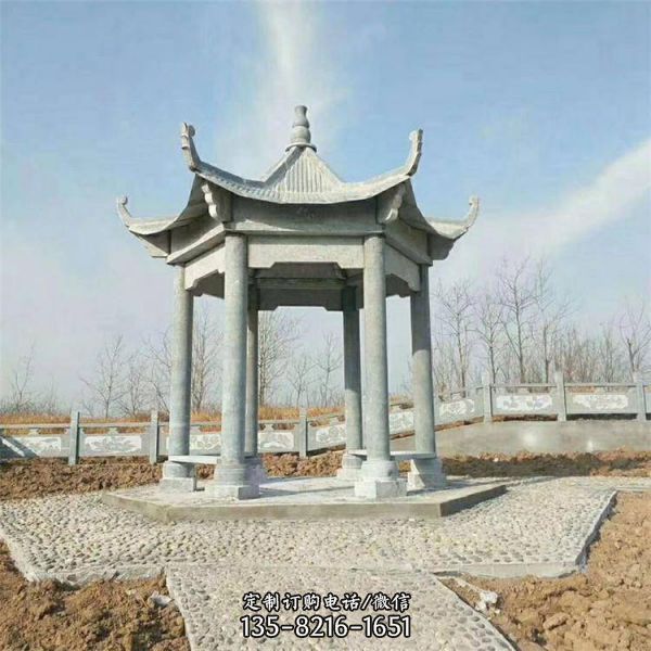 花崗巖石雕園林廣場(chǎng)中式六角涼亭雕塑（2）