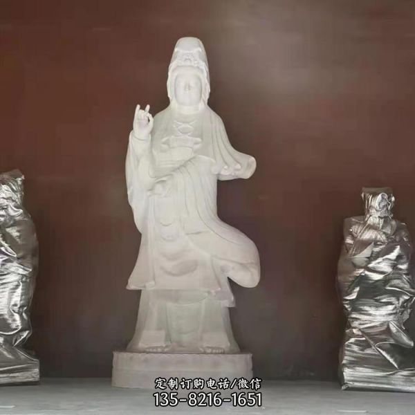 景區寺院擺放漢白玉雕刻觀音雕像