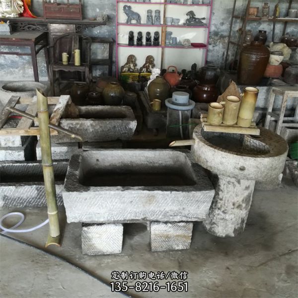 仿古做舊老物件大理石砂石石雕流水擺件老石槽雕塑
