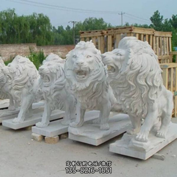 大型戶外大理石石雕動物景觀獅子