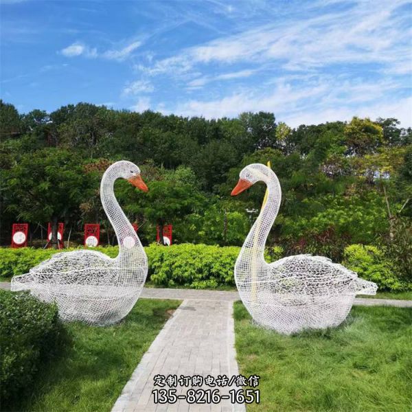 金屬鐵藝編織鏤空動物草坪公園擺件抽象天鵝雕塑（1）