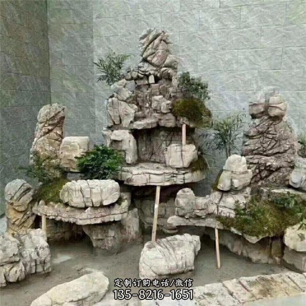 中式庭院園林擺放天然大型靈璧石水池假山（1）
