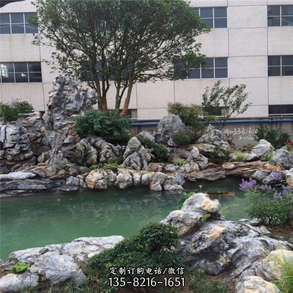 中式庭院園林擺放天然大型靈璧石水池假山（2）