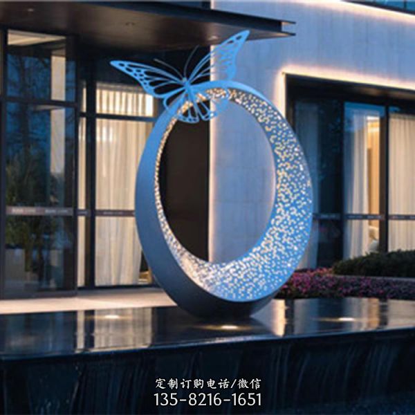 城市廣場夜晚發光不銹鋼抽象創意景觀雕塑（3）