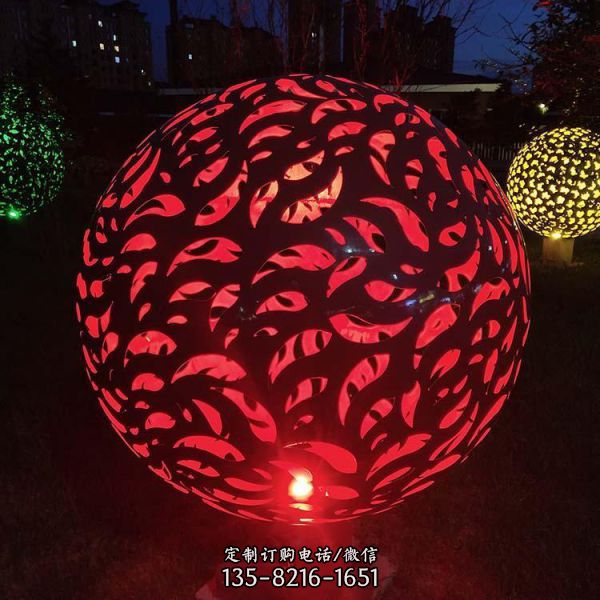 廣場公園水滴燈光不銹鋼鏤空圓球城市亮化夜景觀雕塑（5）