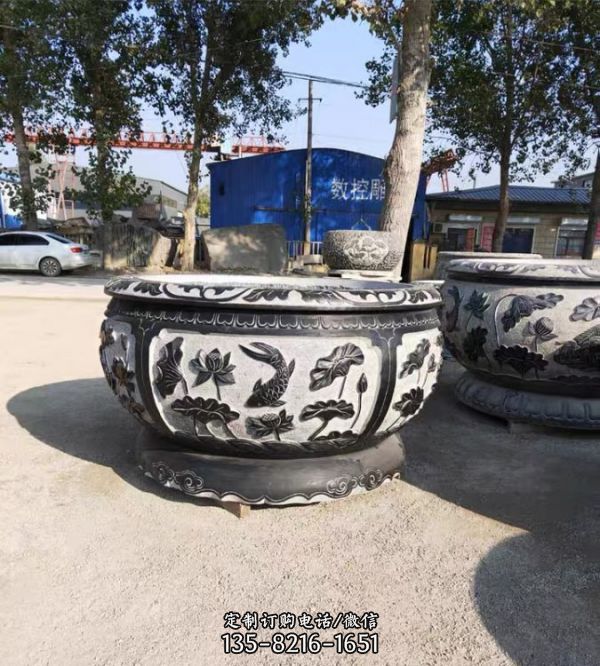 石雕魚缸花盆庭院 荷花缸養(yǎng)魚青石仿古水缸戶外水槽石槽大理石擺件