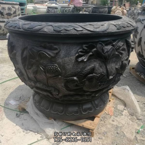 石雕花盆養魚養花石頭缸 天然青石荷花石槽魚缸雕塑