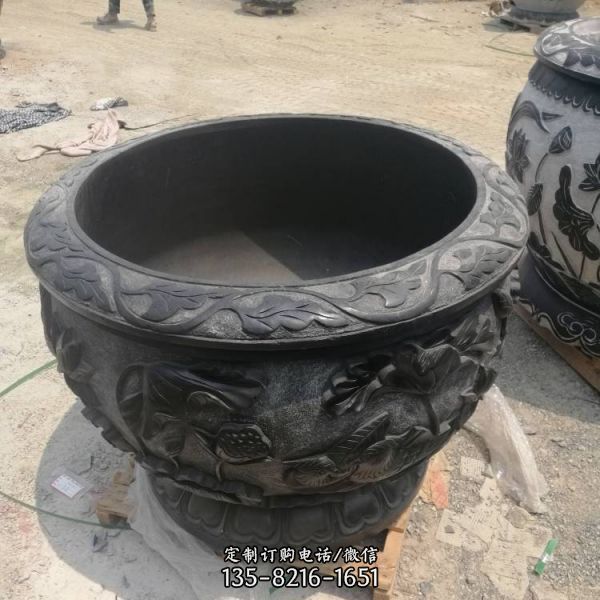 天然青石荷花石槽魚缸雕塑（3）