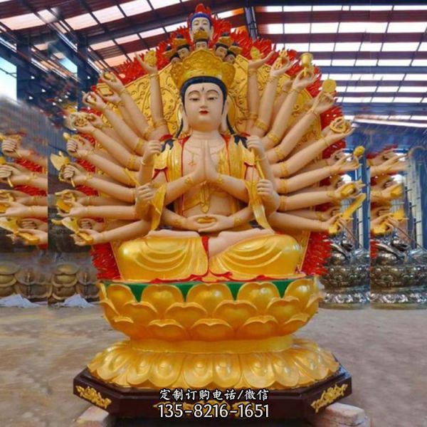 寺廟大型不銹鋼噴金烤漆千手觀音雕塑（3）