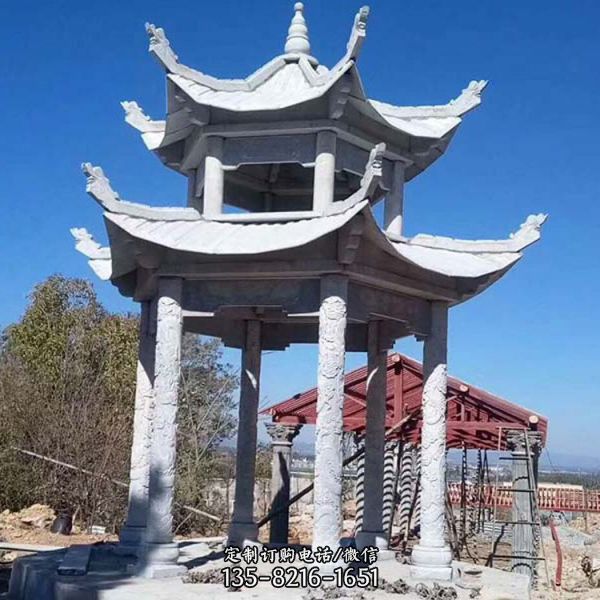 公園石雕多層中式六角涼亭雕塑（1）