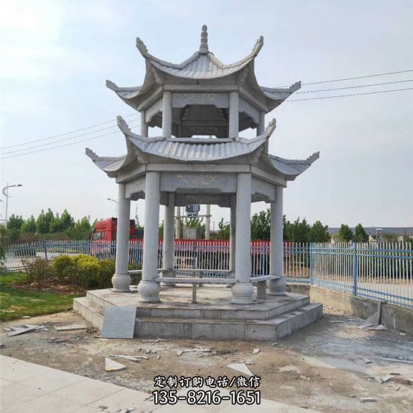 公園石雕多層中式六角涼亭雕塑（2）