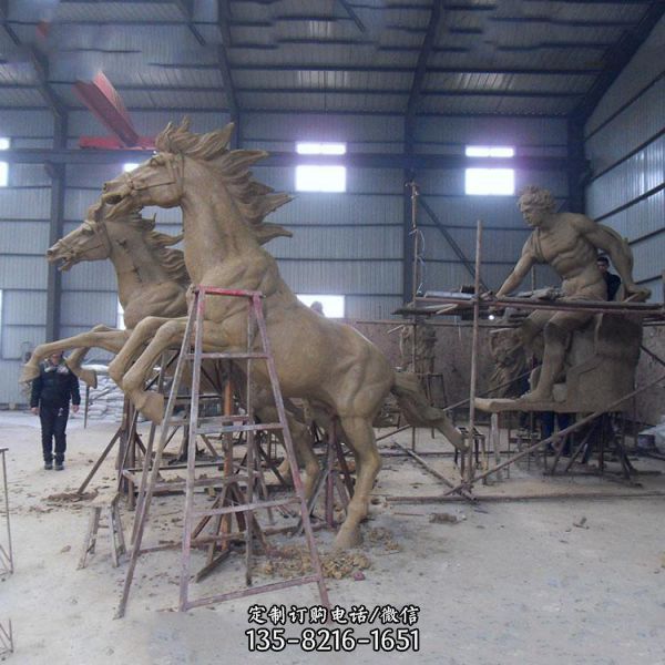 玻璃鋼阿波羅仿真戰車馬雕塑（4）