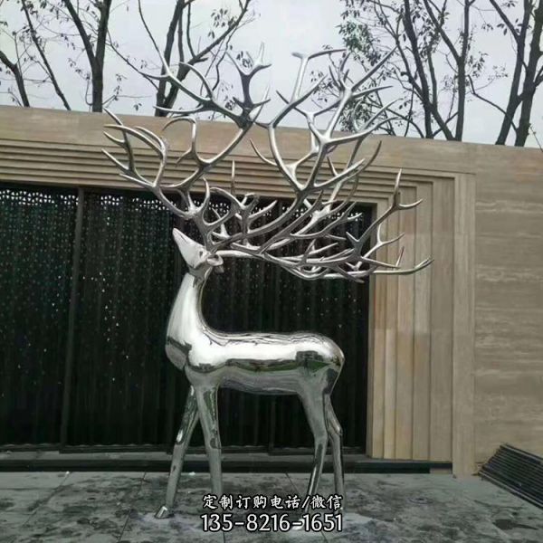 廣場(chǎng)戶外水池鏡面不銹鋼抽象鹿雕塑（1）