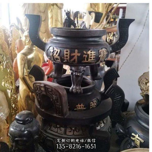 純寺廟大型純銅香爐雕塑（1）