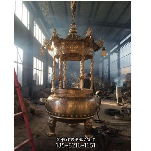 純寺廟大型純銅香爐雕塑（2）