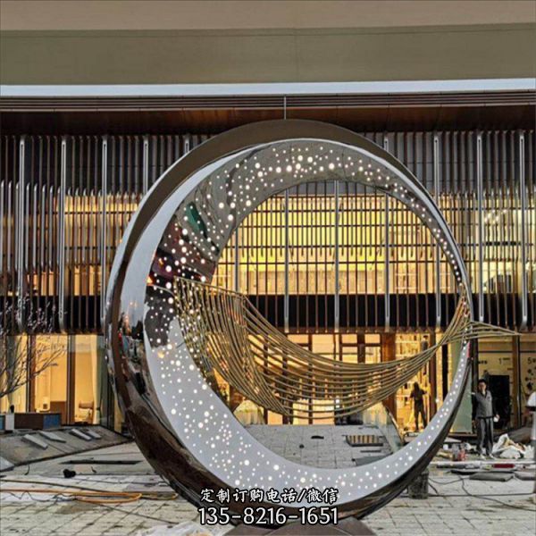 不銹鋼月亮戶外鏤空發光月牙景觀雕塑（1）