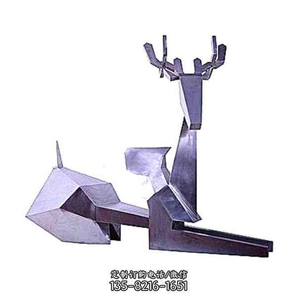 城市廣場(chǎng)大型不銹鋼幾何抽象鹿雕塑（2）