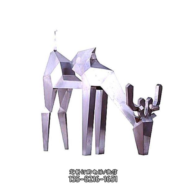 城市廣場(chǎng)大型不銹鋼幾何抽象鹿雕塑（3）