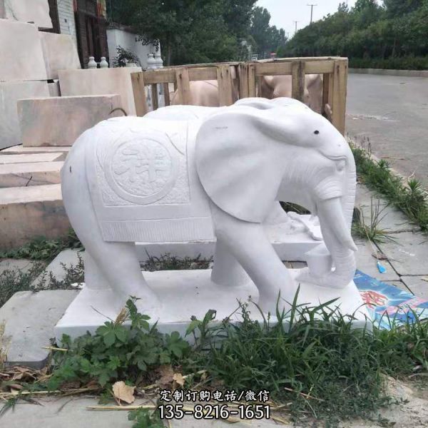 戶外別墅小區(qū)門口大型石雕園林招財大象雕塑（4）