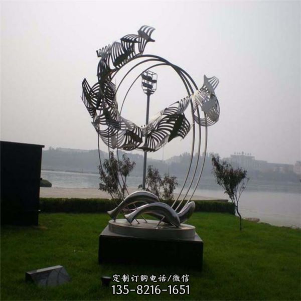 金屬鏡面不銹鋼海豚群跳水（2）