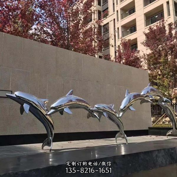 金屬鏡面不銹鋼海豚群跳水（1）