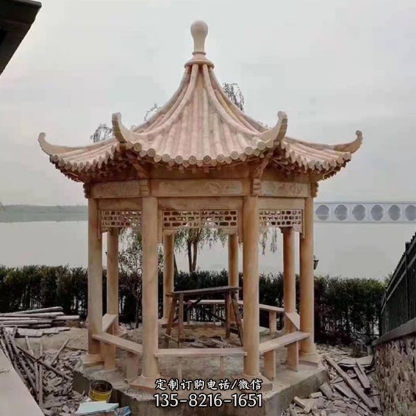 休息戶外石雕中式六角涼亭雕塑（2）