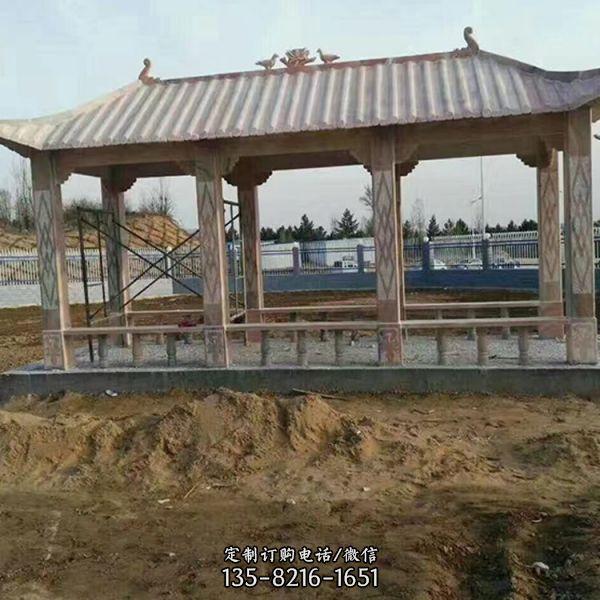 休息戶外石雕中式六角涼亭雕塑（3）