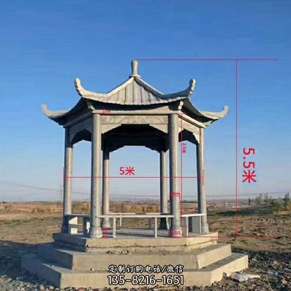 休息戶外石雕中式六角涼亭雕塑（5）