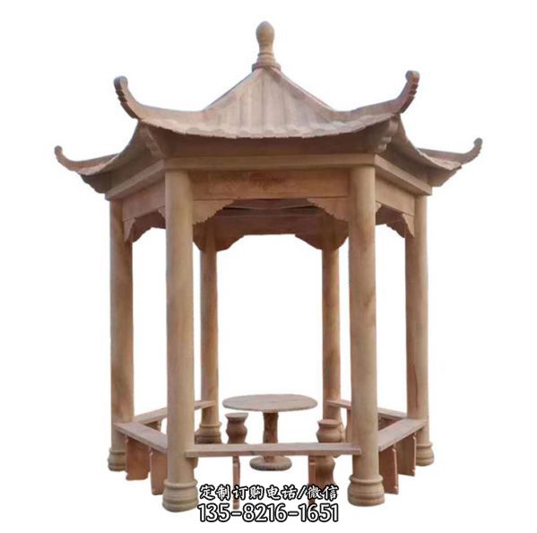 公園石雕中式六角涼亭雕塑（1）