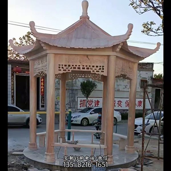 戶外大型石雕六角涼亭雕塑（3）