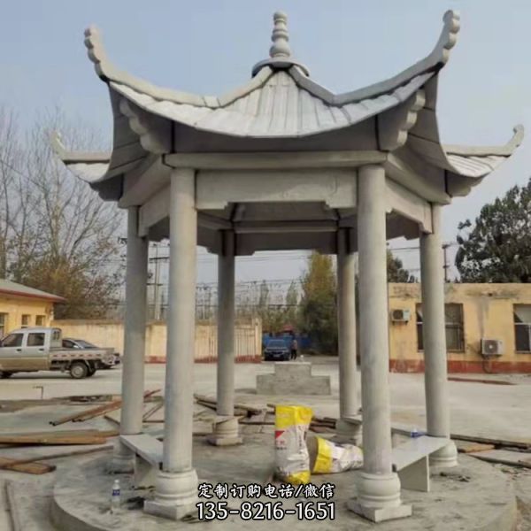 戶外大型石雕六角涼亭雕塑（4）
