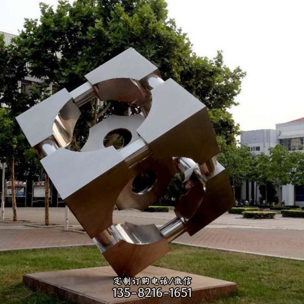 學(xué)校廣場文化不銹鋼鏤空魔方景觀小品雕塑（2）