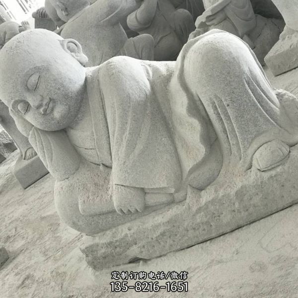 寺院園林不聽不看不說小和尚花崗巖擺件（2）