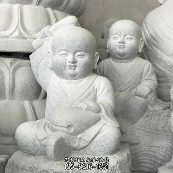 寺院園林不聽不看不說小和尚花崗巖擺件（4）