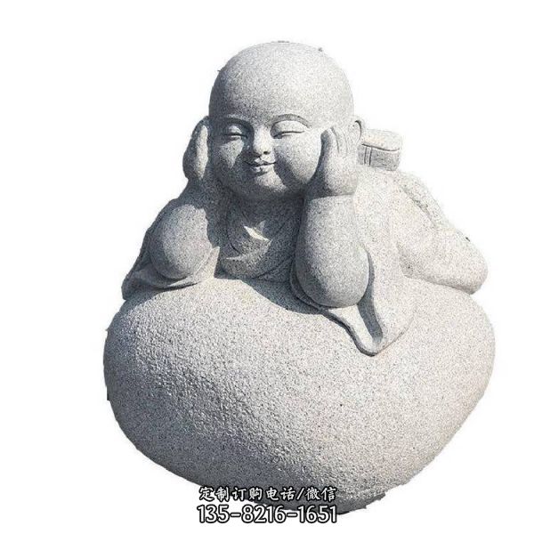寺院園林不聽不看不說小和尚花崗巖擺件（5）