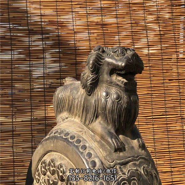 青石石雕庭院別墅獅子抱鼓石雕塑（4）