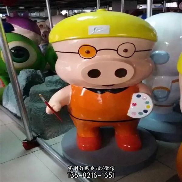 幼兒園玻璃鋼卡通公仔豬雕塑（4）
