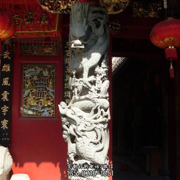 景區石雕纏龍柱景觀文化石柱雕塑（4）