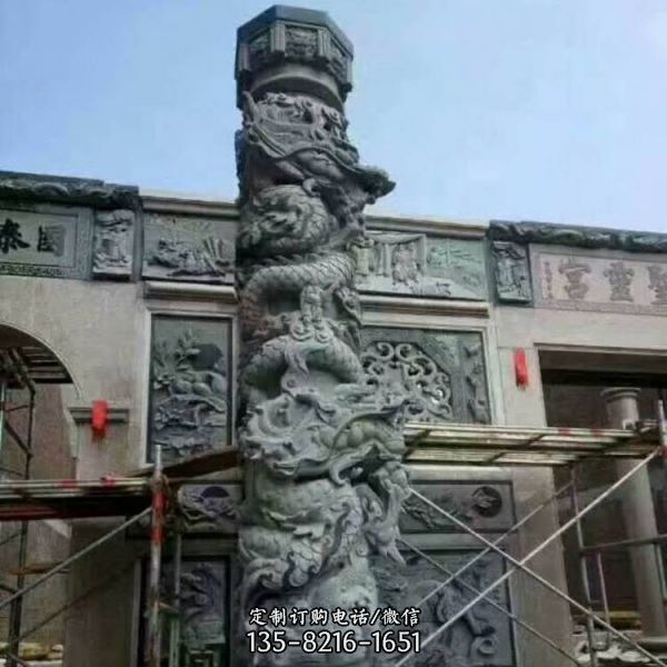 景區石雕纏龍柱景觀文化石柱雕塑（2）