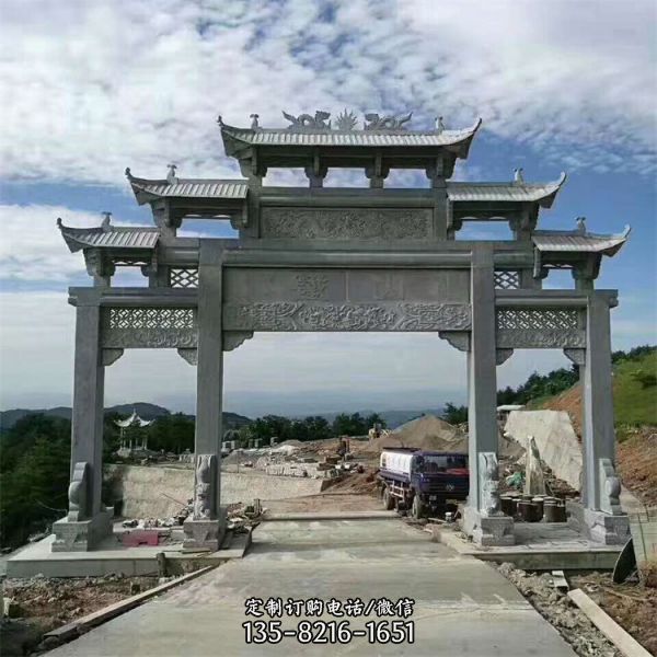 戶外農(nóng)村鄉(xiāng)鎮(zhèn)大理石石雕牌坊雕塑